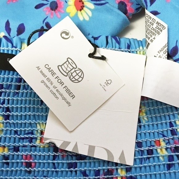 ZARA Crop Top Bandeau Summer Blue Floral Shirred Smocked Pretty Cute Beachy - Picture 8 of 13